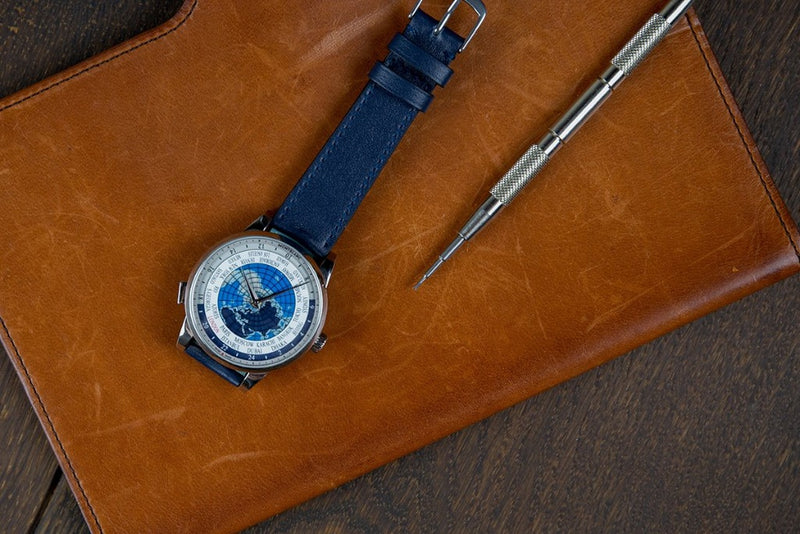Monochrome Watches Shop | Glattes Kalbsleder Uhrenarmband - Blau