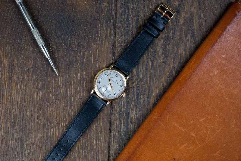 Monochrome Watches Shop | Glattes Kalbsleder Uhrenarmband - Schwarz